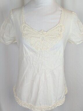 NEW Veeko Cream 100% Cotton Lace Detail Blouse S